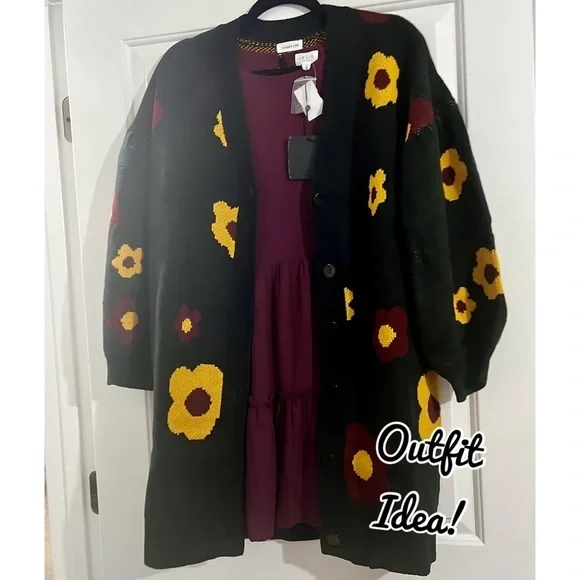 NWT Le Lis Burgundy Tiered Lined Ruffle Side Zip Back Button Easy to Wear Dress - Picture 10 of 10